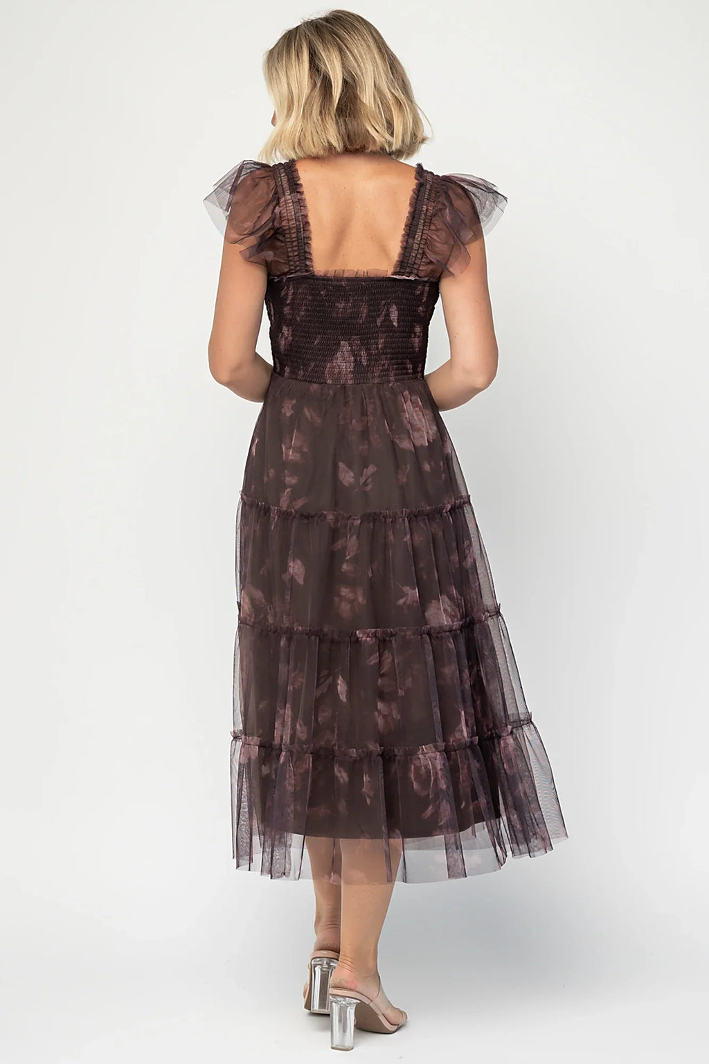 Clementine Tulle Midi Dress | Dark Clove Print