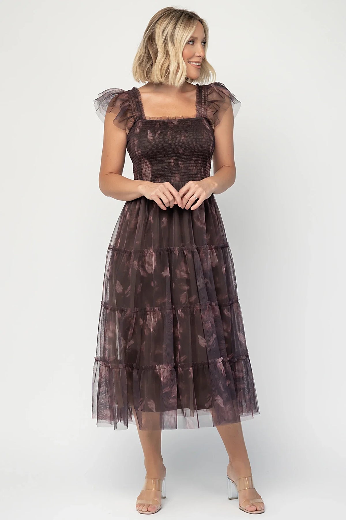 Clementine Tulle Midi Dress | Dark Clove Print Main image