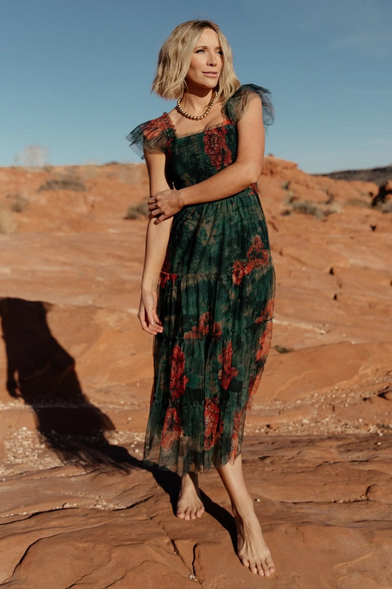 Clementine Tulle Midi Dress | Dark Green Floral Secondary image