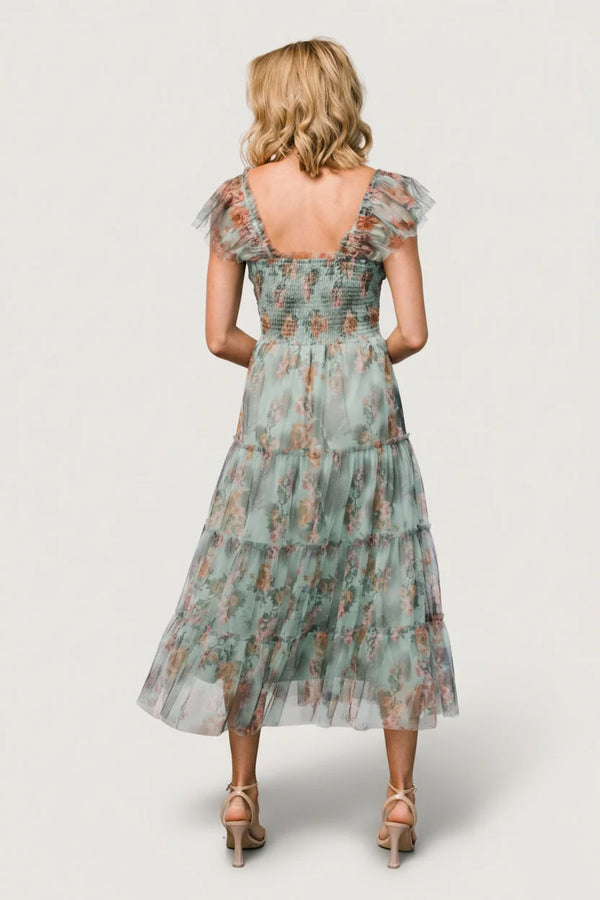 Clementine Tulle Midi Dress | Sage Multi Floral