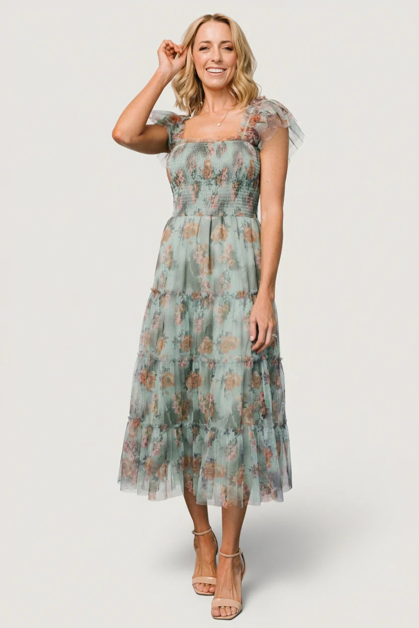 Clementine Tulle Midi Dress | Sage Multi Floral Main image