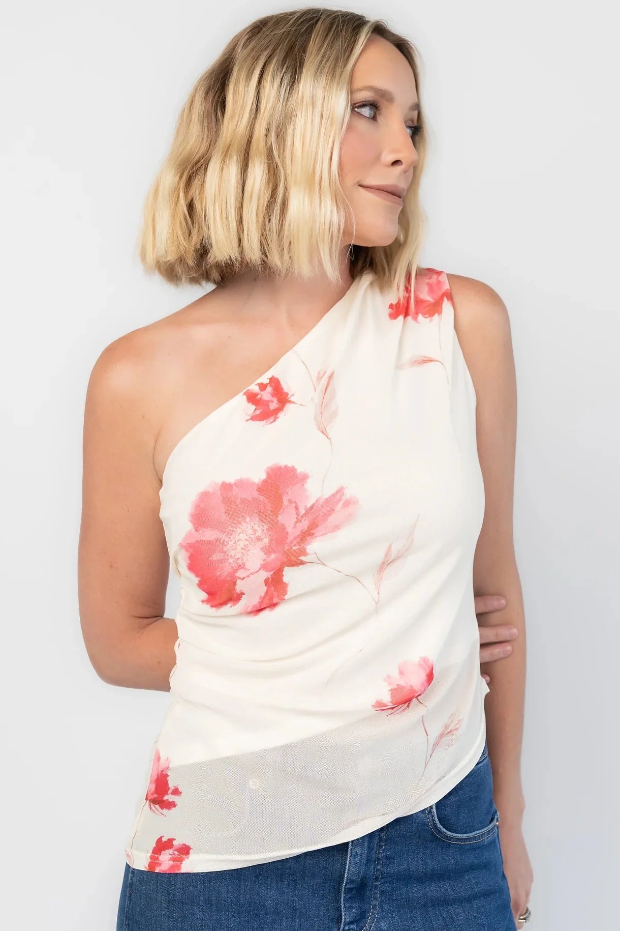 Cleo Mesh Top | Cream Floral Secondary image