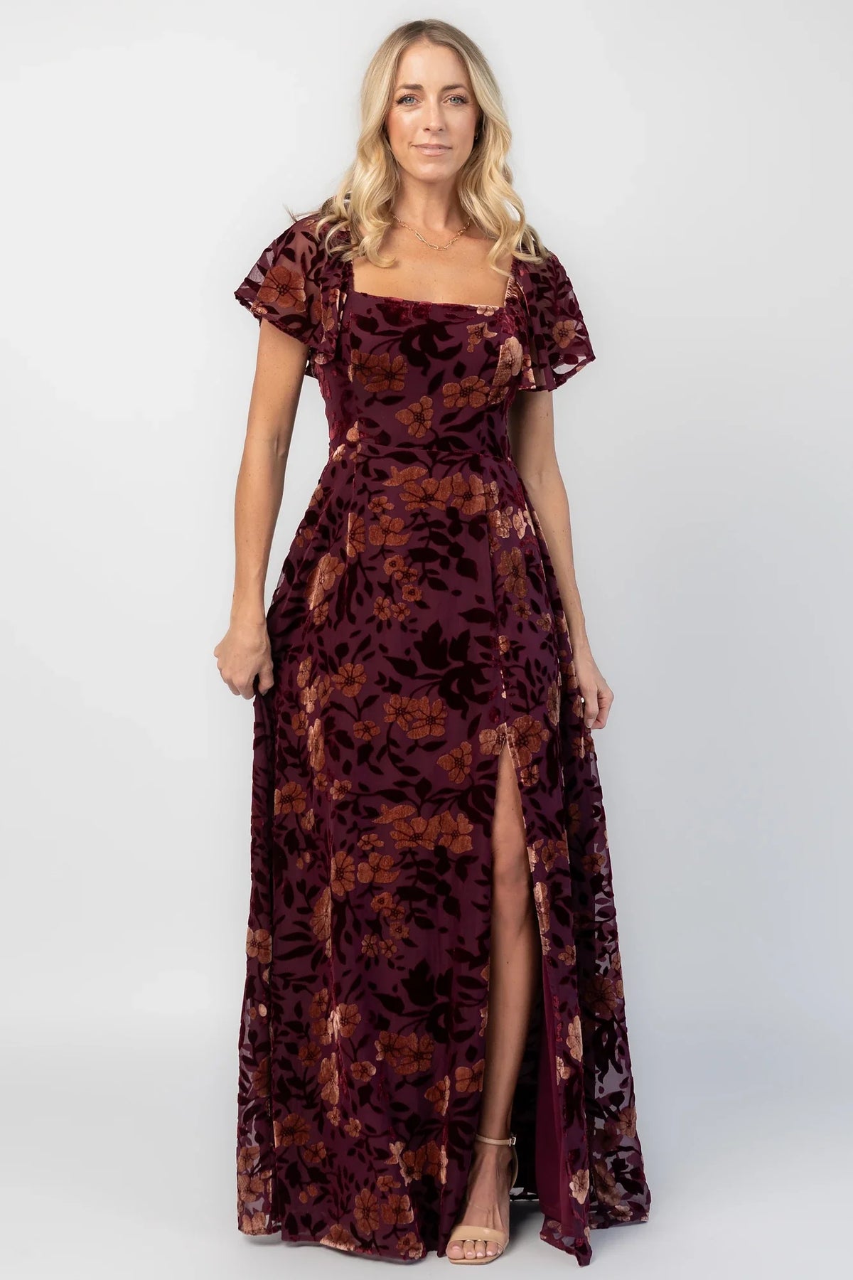 Clio Maxi Dress | Mulberry + Gold Floral Main image
