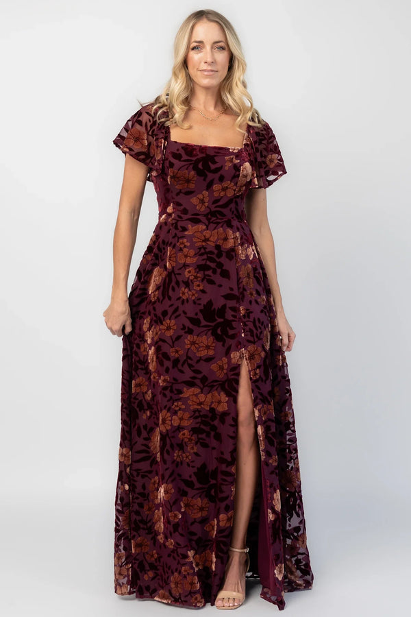 Clio Maxi Dress | Mulberry + Gold Floral