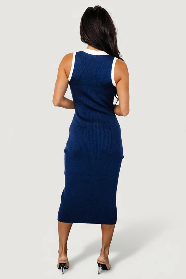 Coley Ribbed Button Dress | Navy + Off White