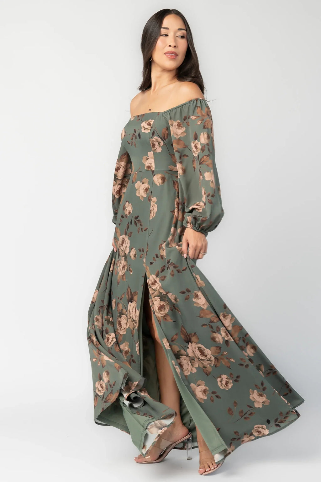Cordelia Off Shoulder Maxi Dress | Dark Teal Floral