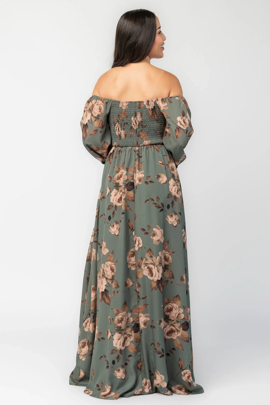 Cordelia Off Shoulder Maxi Dress | Dark Teal Floral