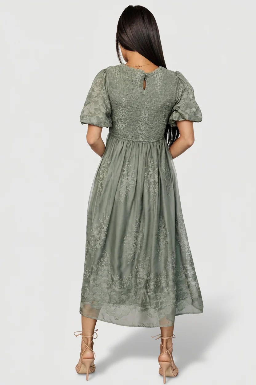 Corrine Embroidered Midi Dress | Deep Sage Secondary image
