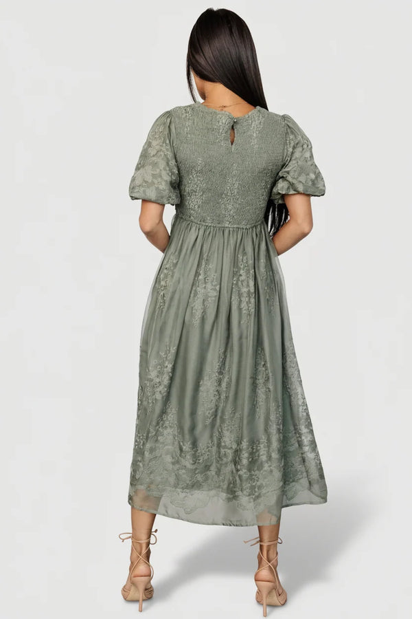 Corrine Embroidered Midi Dress | Deep Sage