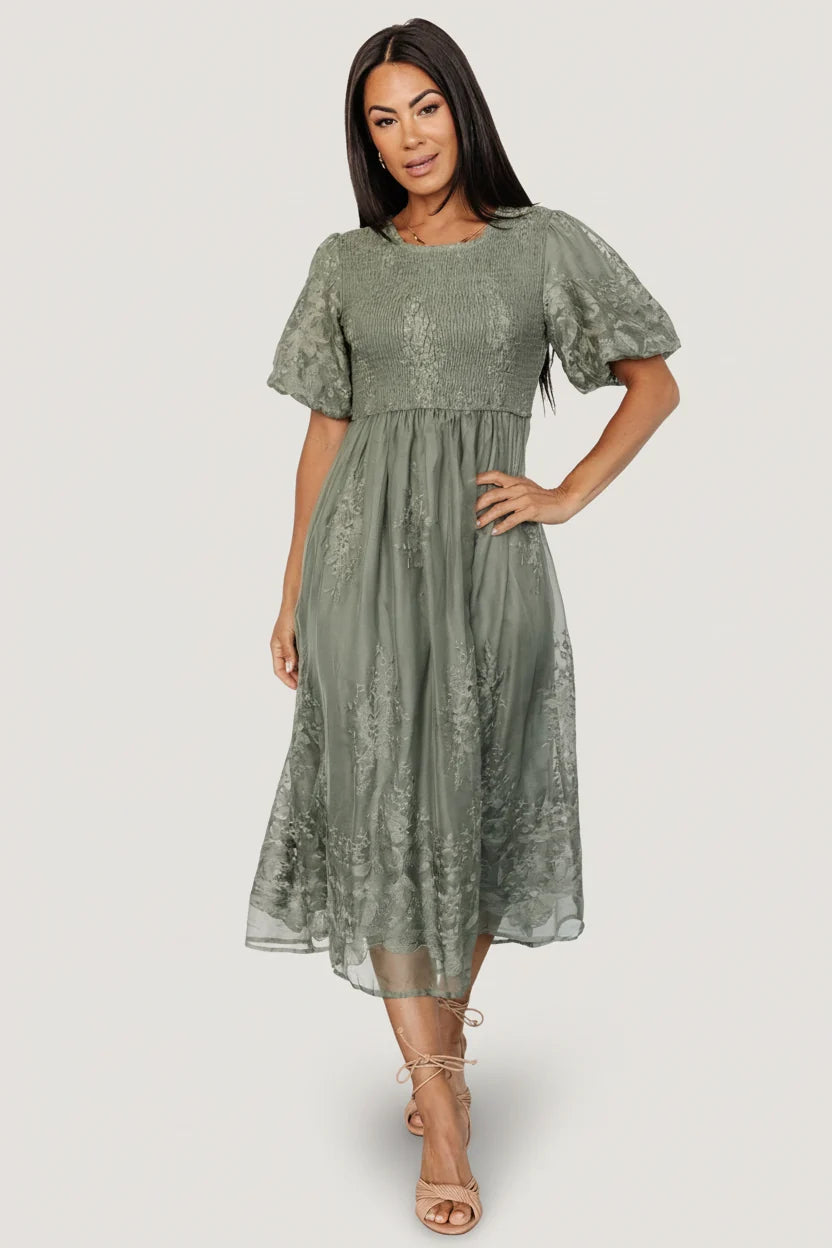 Corrine Embroidered Midi Dress | Deep Sage Main image