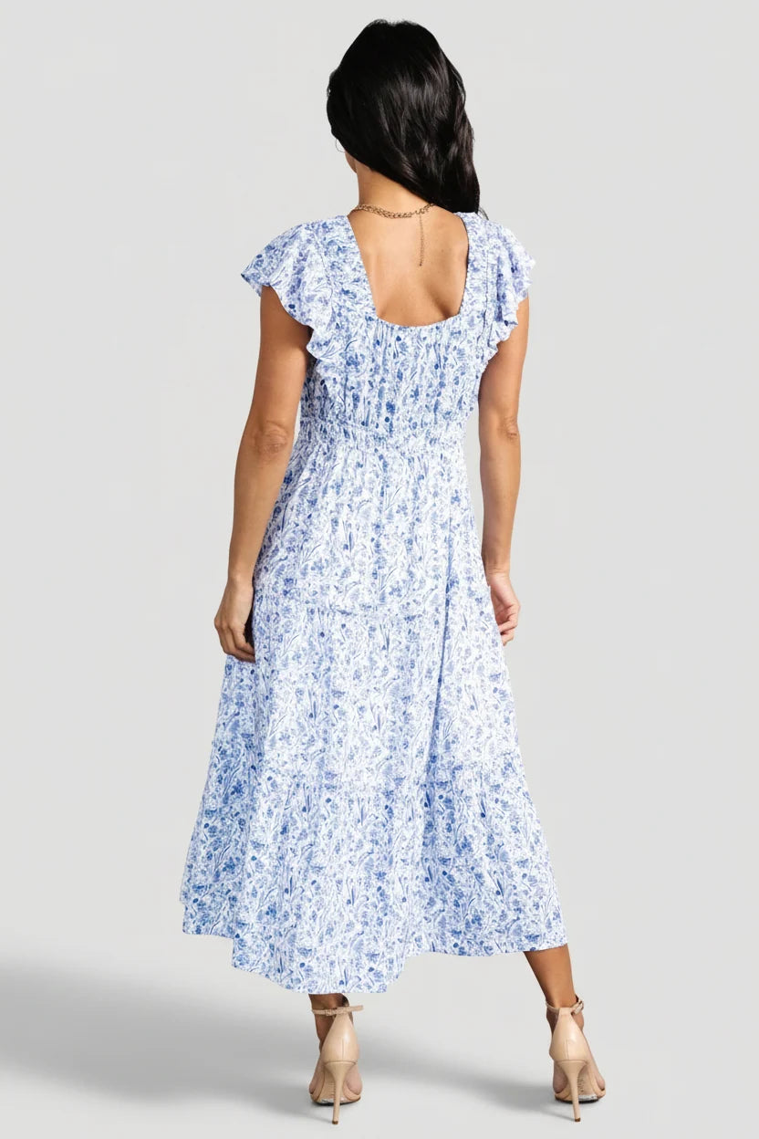 Crete Midi Dress | Blue + White
