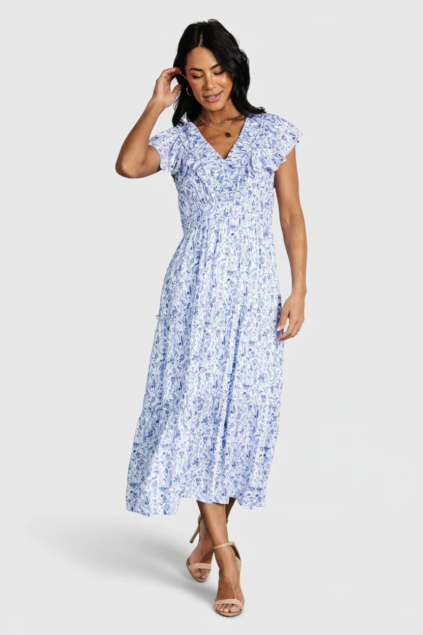 Crete Midi Dress | Blue + White Main image