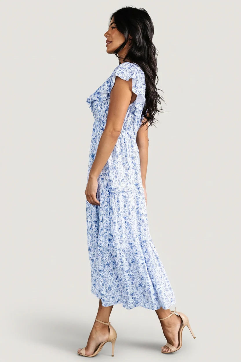 Crete Midi Dress | Blue + White