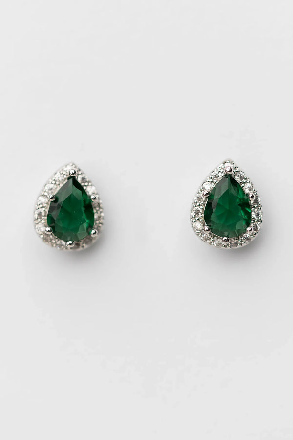 Dacia Pear Cut Stud Earrings | Emerald