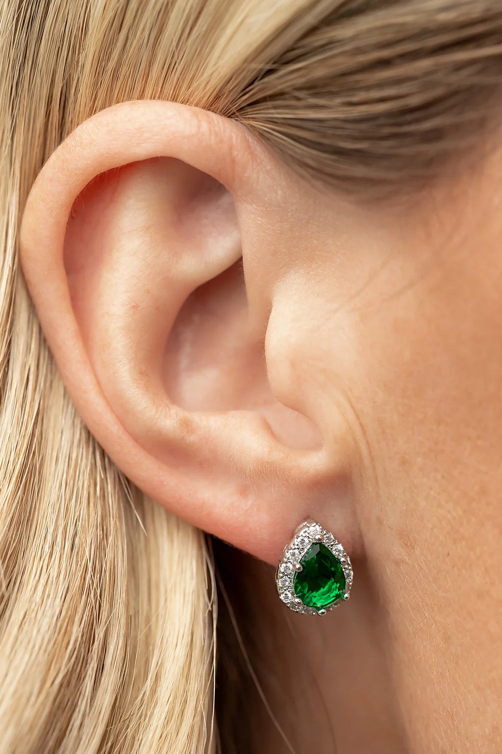 Dacia Pear Cut Stud Earrings | Emerald