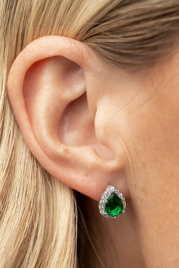 Dacia Pear Cut Stud Earrings | Emerald