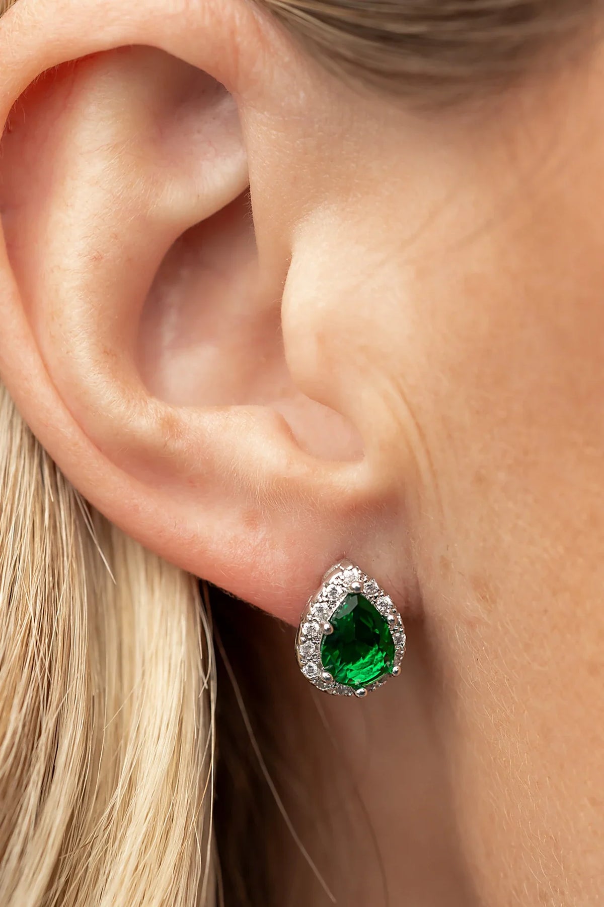 Dacia Pear Cut Stud Earrings | Emerald Main image