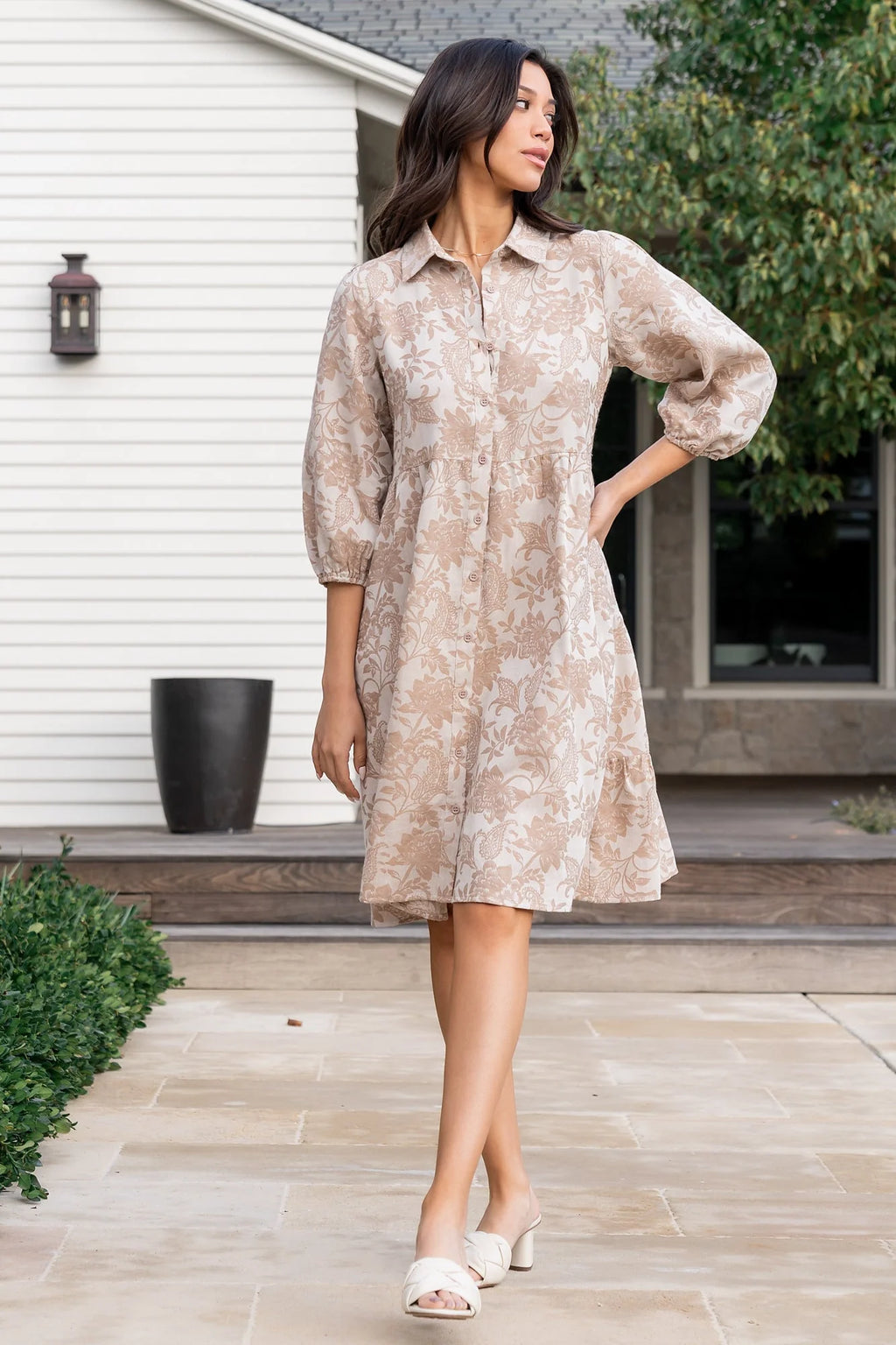 Dakota Babydoll Dress | Taupe Print