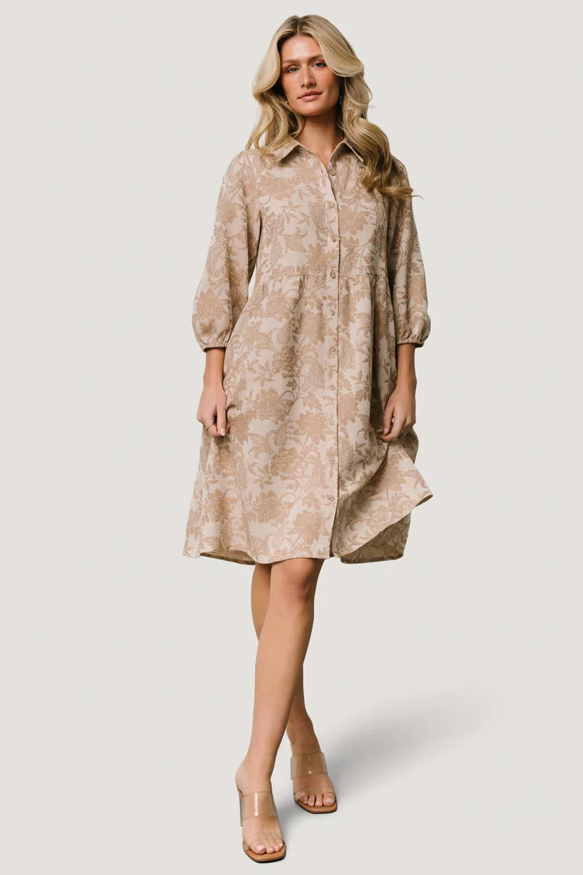 Dakota Babydoll Dress | Taupe Print Main image