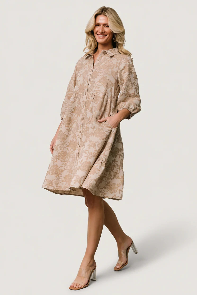Dakota Babydoll Dress | Taupe Print Secondary image