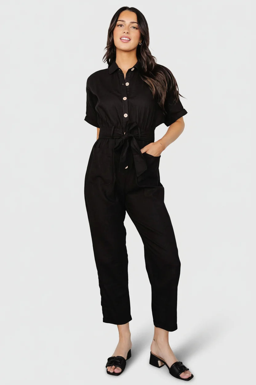 Dallas Button Up Jumpsuit | Black