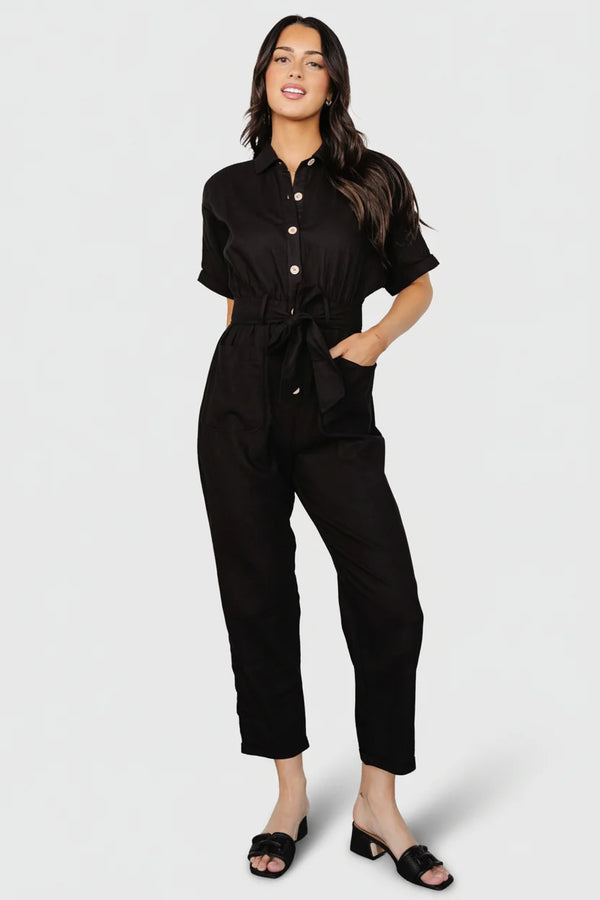 Dallas Button Up Jumpsuit | Black