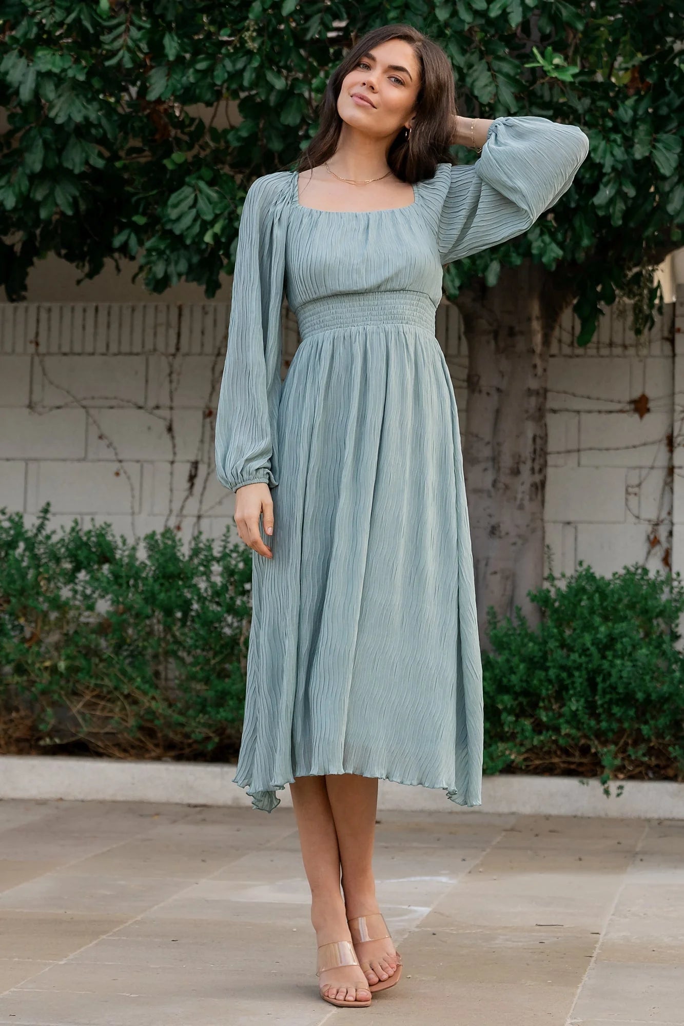 Dalton Pleated Midi Dress | Light Sage Secondary image
