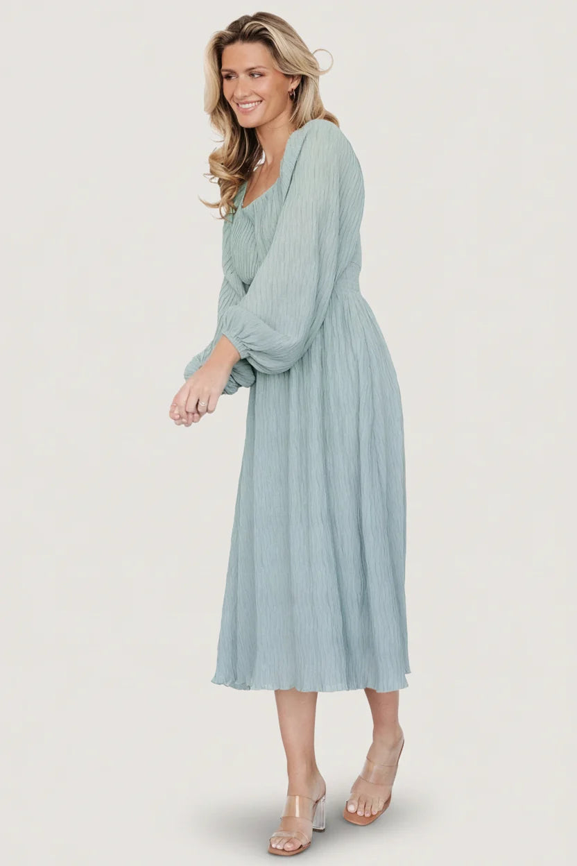 Dalton Pleated Midi Dress | Light Sage