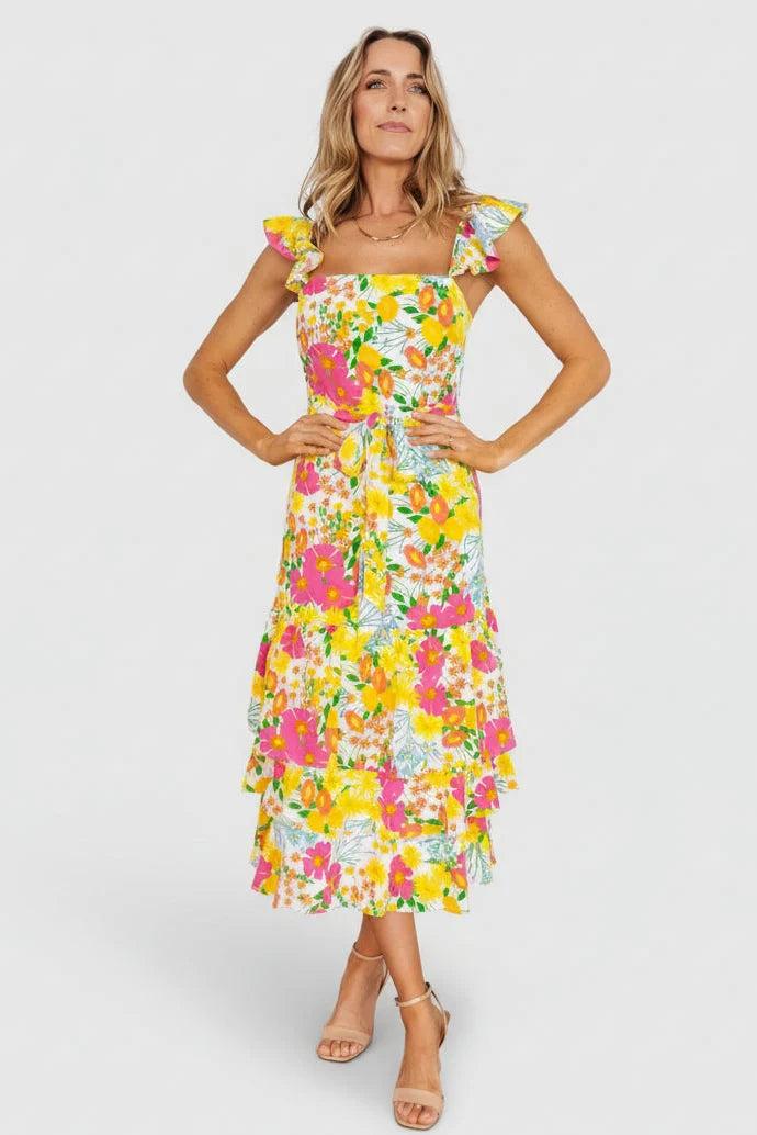 Dani Ruffle Tiered Midi Dress | Multi Floral Main image