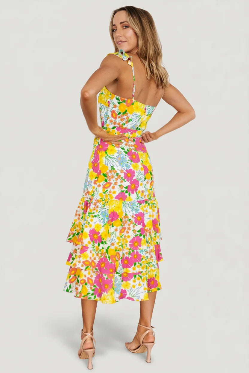 Dani Ruffle Tiered Midi Dress | Multi Floral