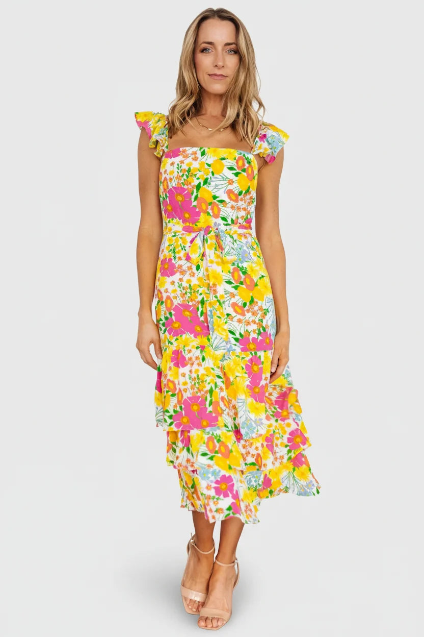 Dani Ruffle Tiered Midi Dress | Multi Floral