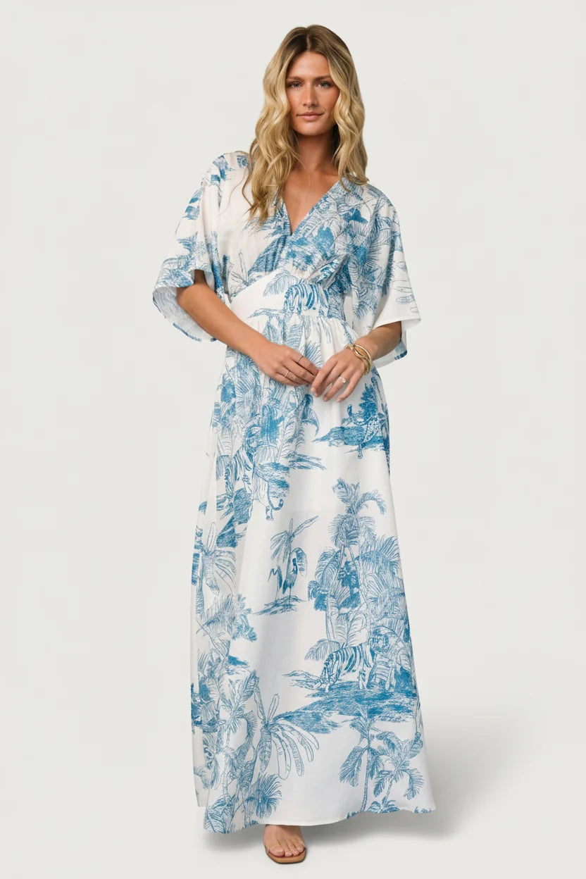 Dara Maxi Dress | Ivory + Blue Print Main image