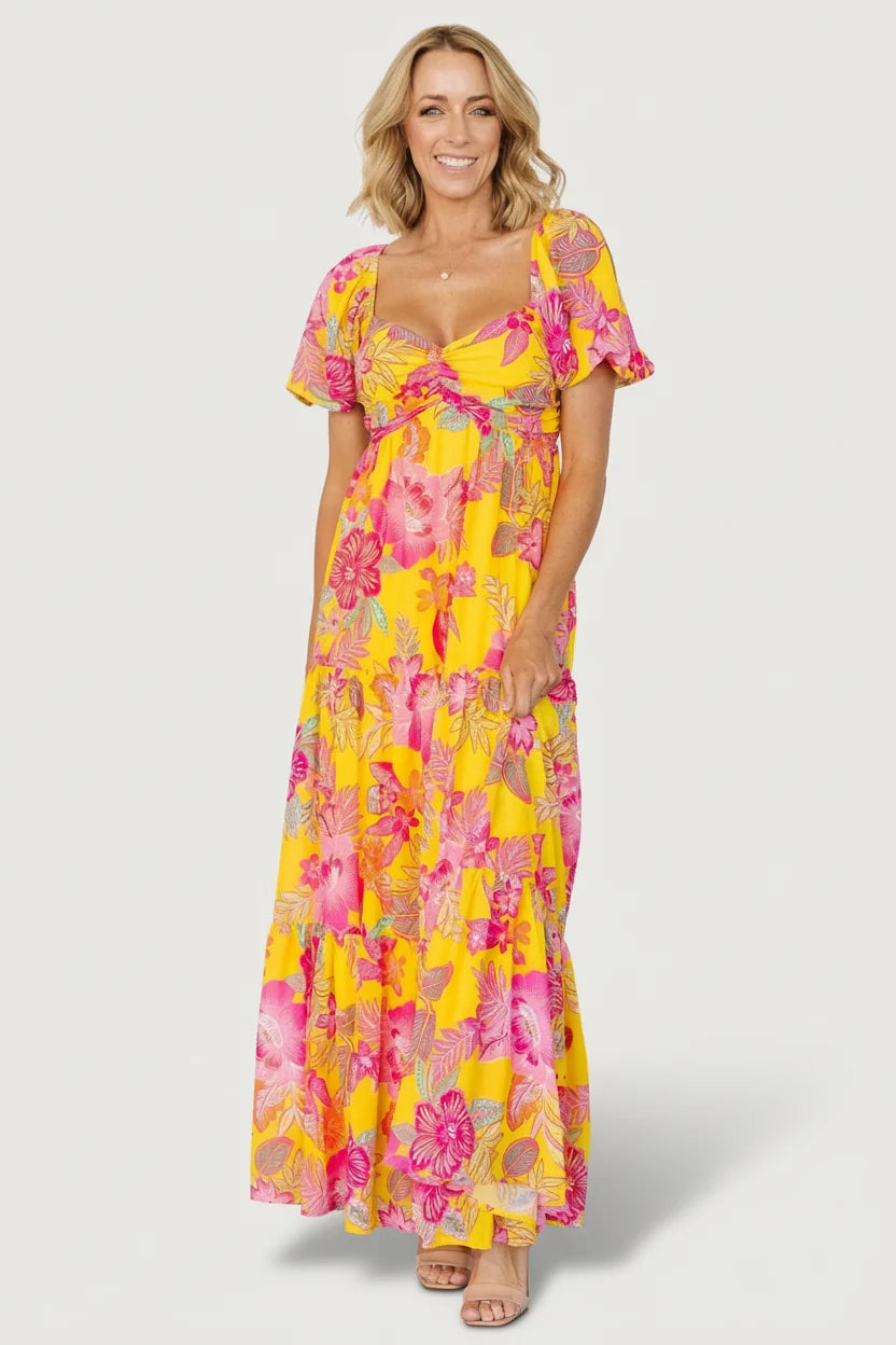 Darla Maxi Dress | Yellow + Pink Floral Main image