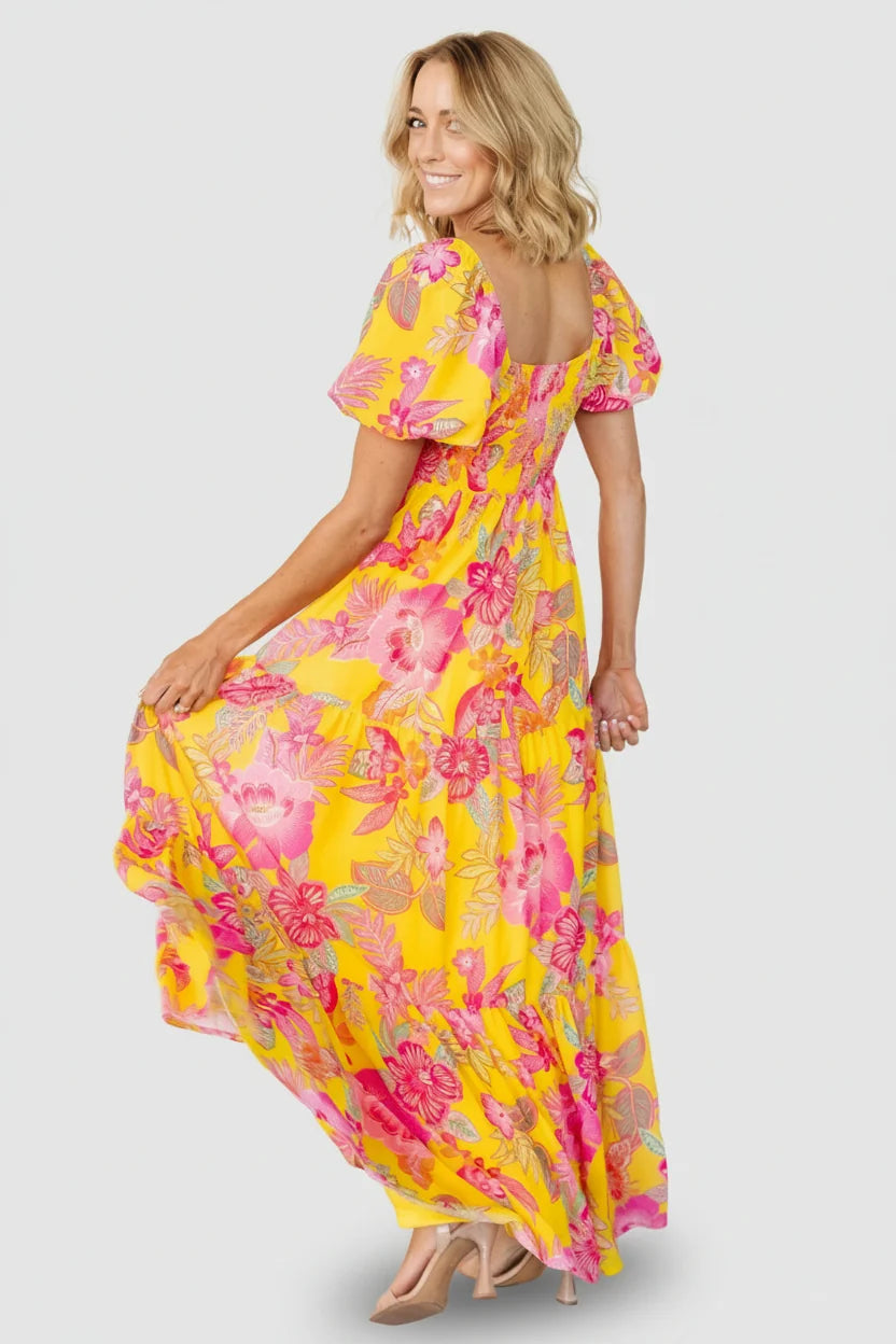 Darla Maxi Dress | Yellow + Pink Floral