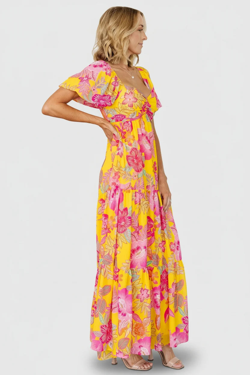 Darla Maxi Dress | Yellow + Pink Floral