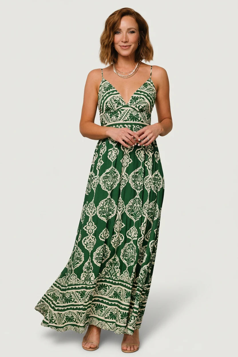 Davinah V Neck Maxi Dress | Green Print Main image