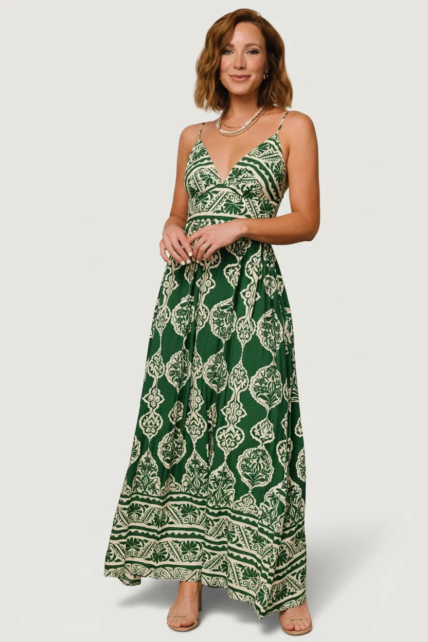 Davinah V Neck Maxi Dress | Green Print Secondary image