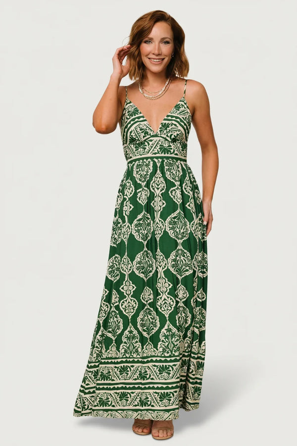 Davinah V Neck Maxi Dress | Green Print
