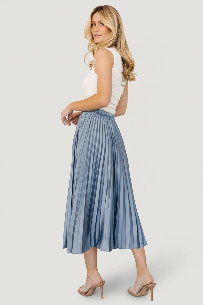 Demetria Pleated Midi Skirt | Steel Blue