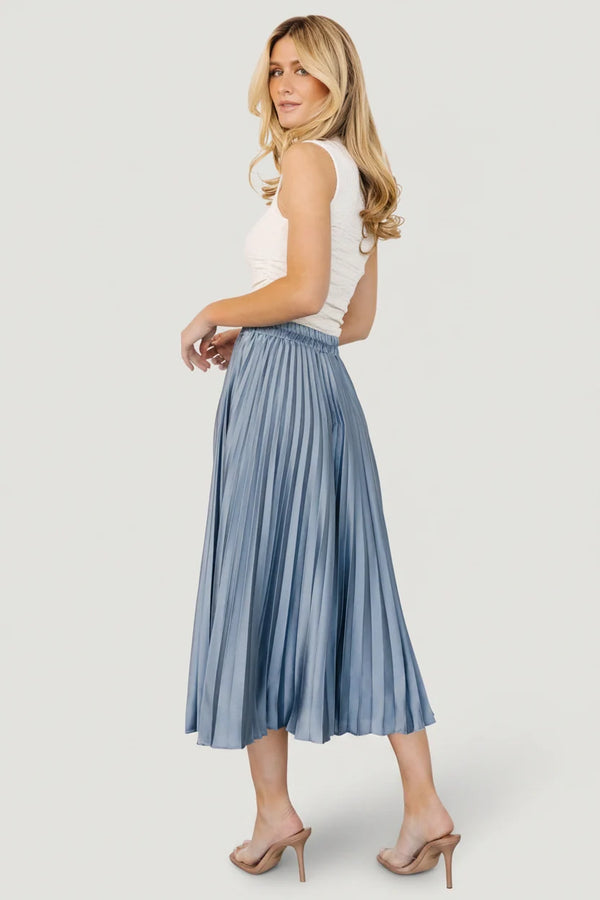 Demetria Pleated Midi Skirt | Steel Blue
