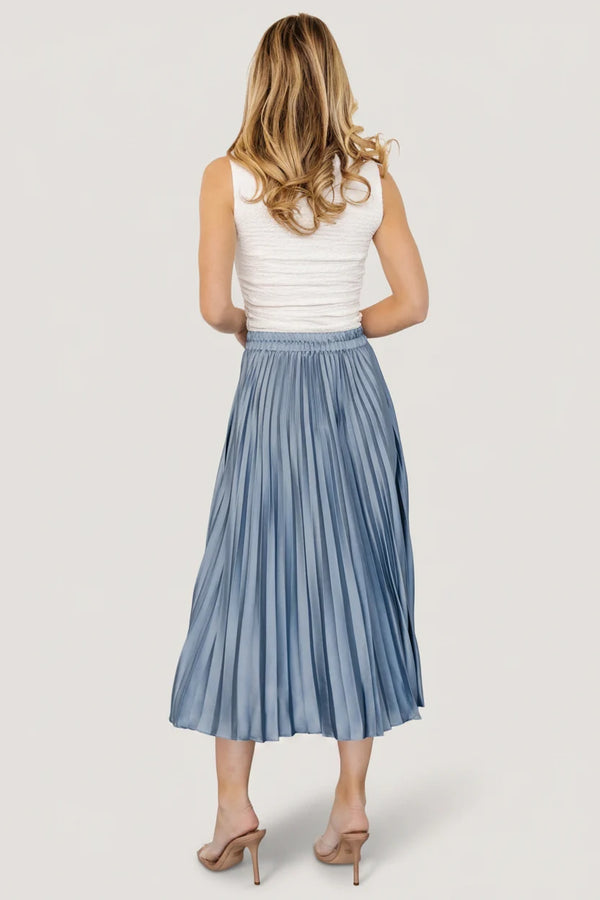 Demetria Pleated Midi Skirt | Steel Blue