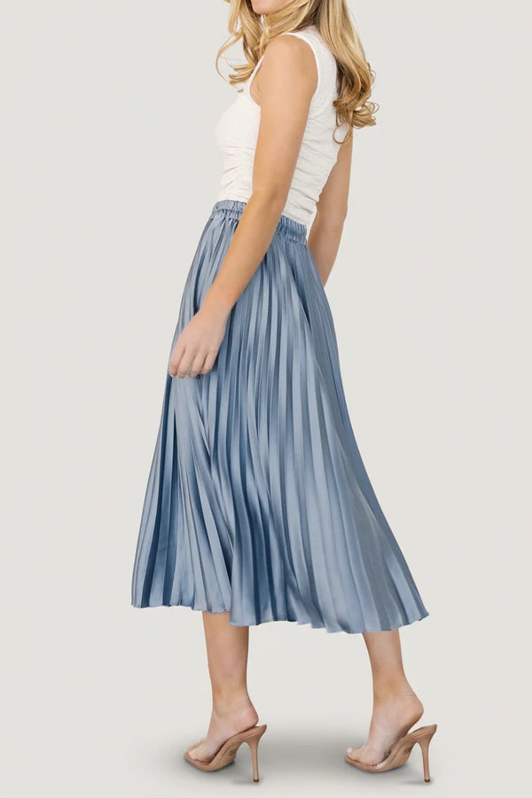 Demetria Pleated Midi Skirt | Steel Blue