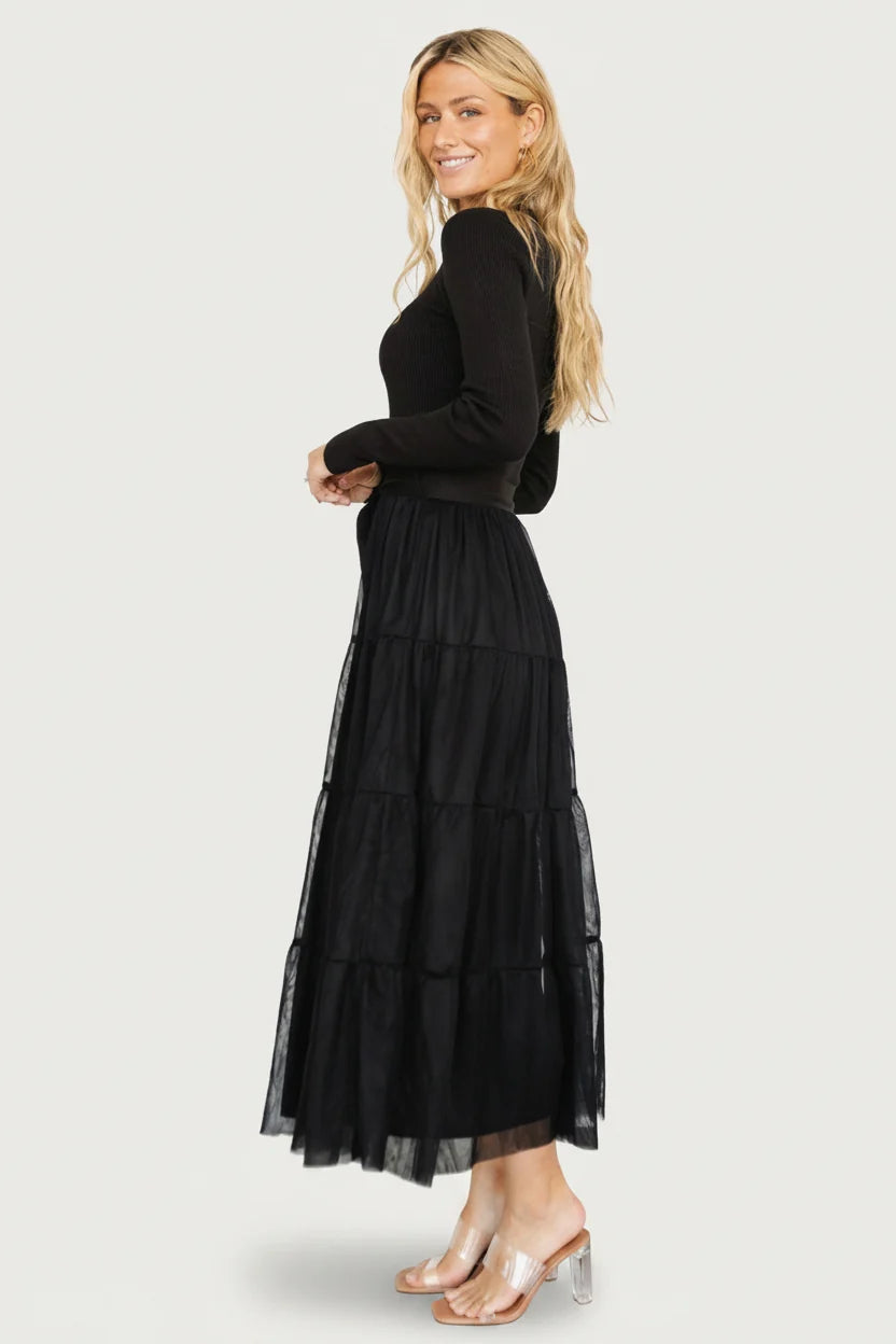 Demi Sweater Tulle Dress | Black