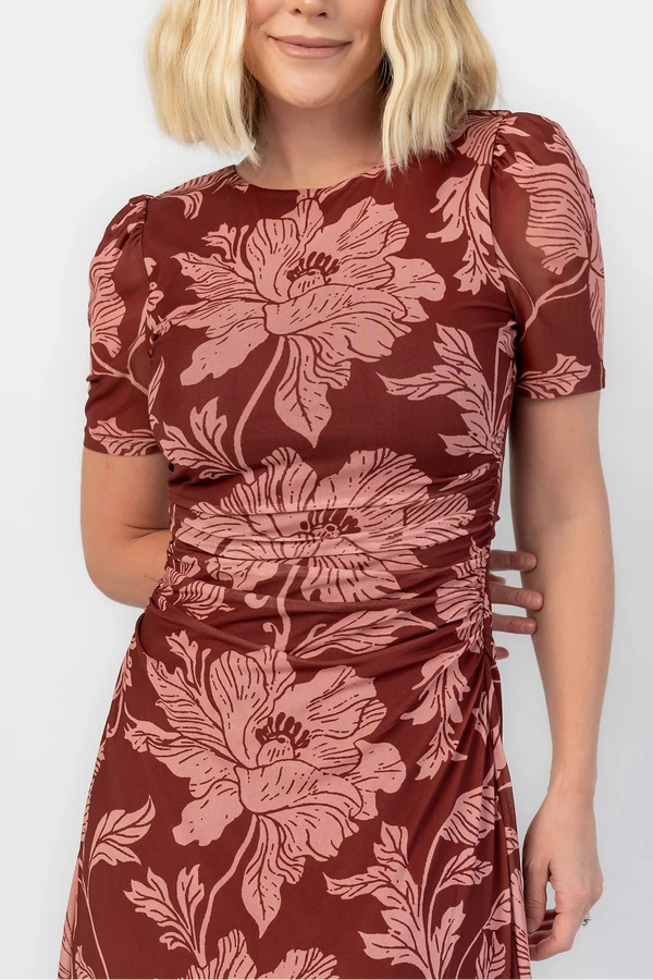 Demitra Mesh Maxi Dress | Marsala Floral