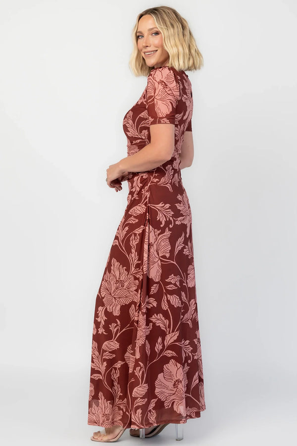 Demitra Mesh Maxi Dress | Marsala Floral