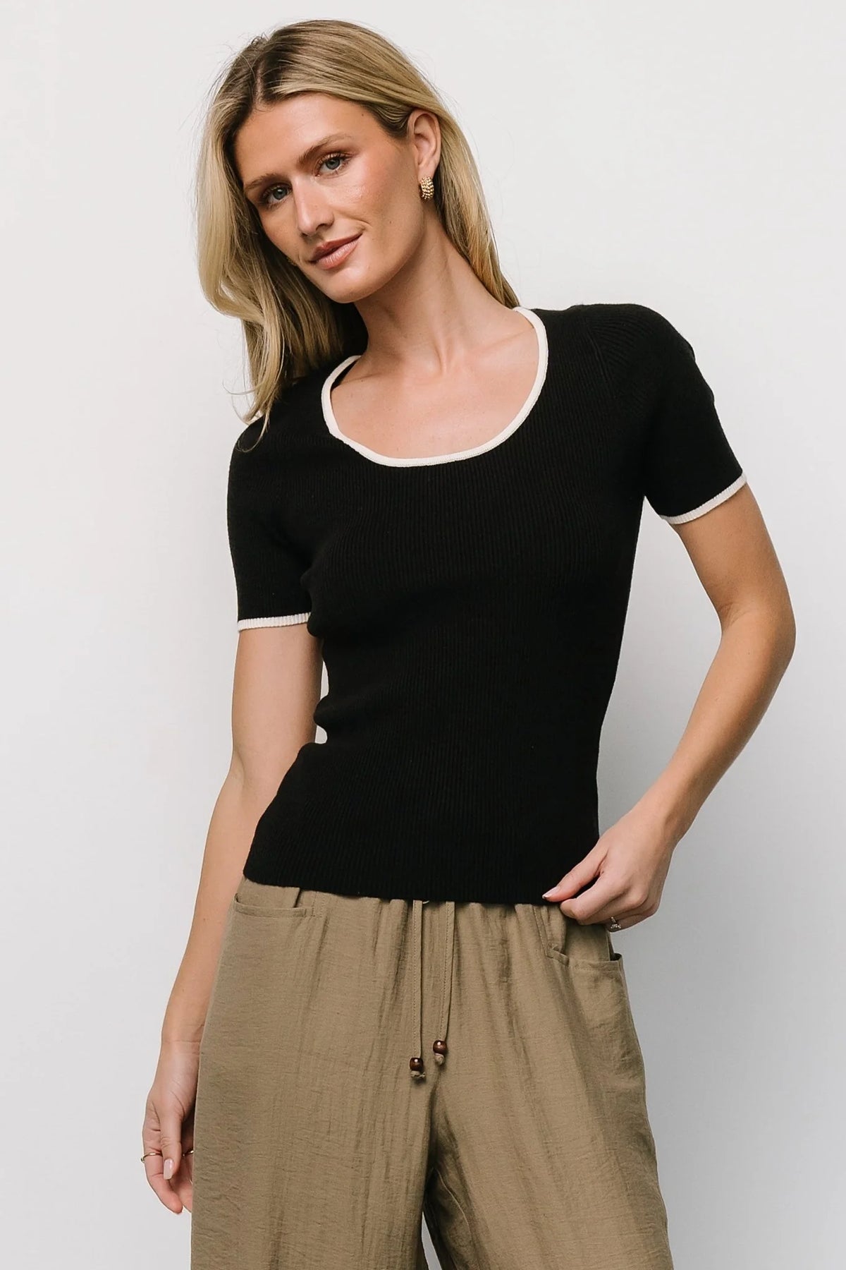 Dena Ribbed Top | Black + White Main image