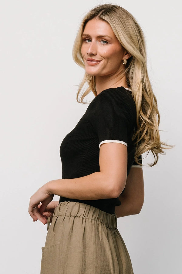 Dena Ribbed Top | Black + White