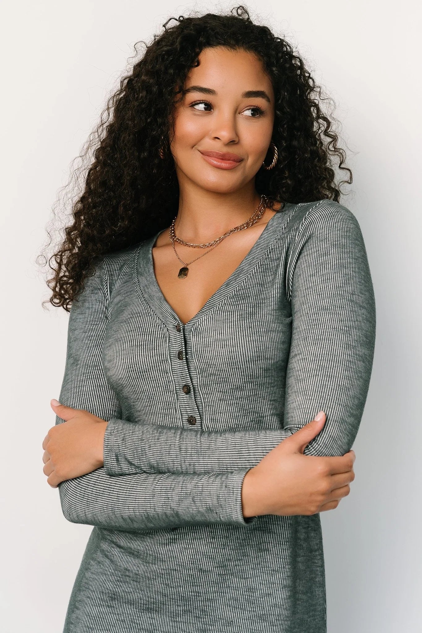 Denver Ribbed Midi Dress | Heathered Jade Secondary image