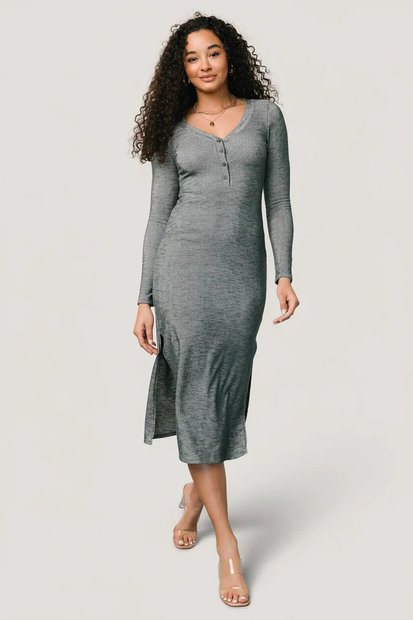 Denver Ribbed Midi Dress | Heathered Jade