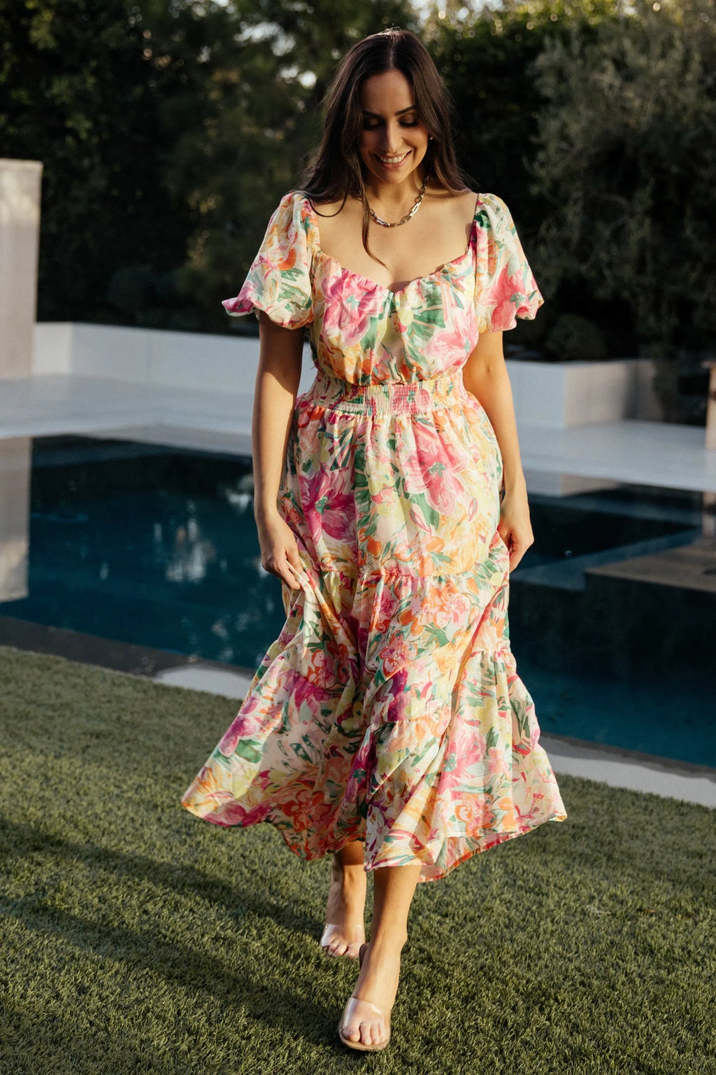 Denzel Puff Sleeve Midi Dress | Multi Floral